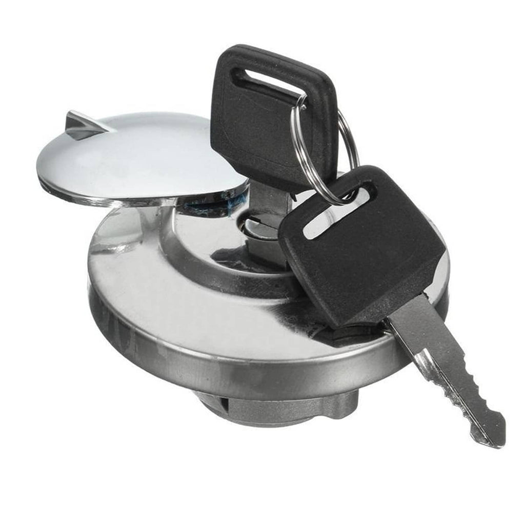 Fuel tank cap lock cover with black key and chrome metal cap