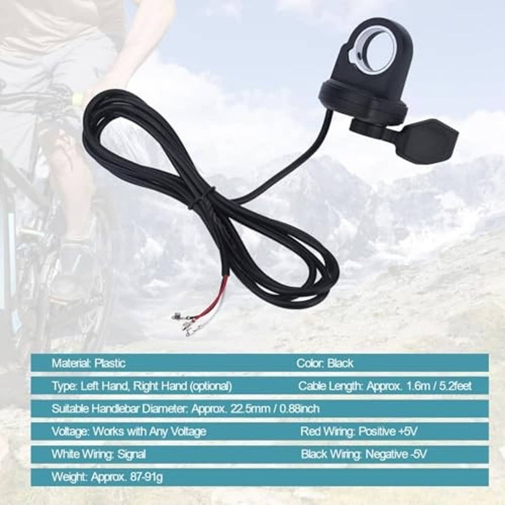 Thumb throttle speed control with black plastic housing, cable, and wire pigtail