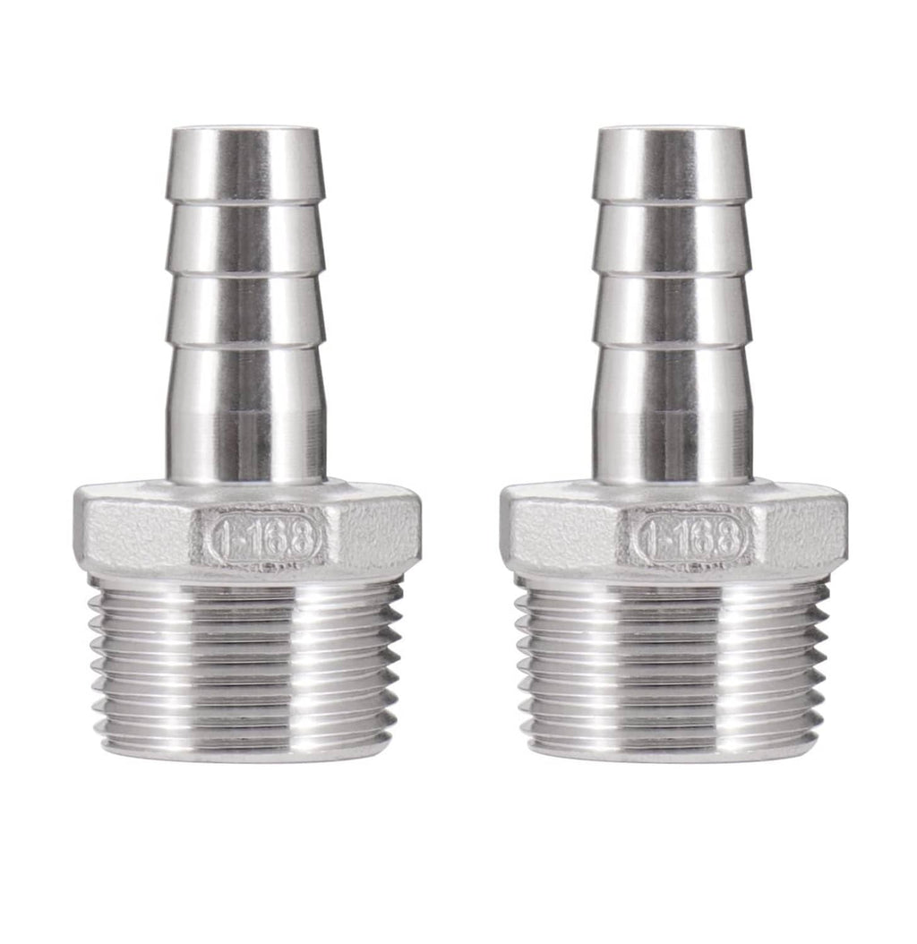 Stainless steel hose barb to NPT fitting, barbed push-on end and threaded coupling