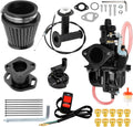 Carburetor and throttle kit with black air filter and mounting hardware