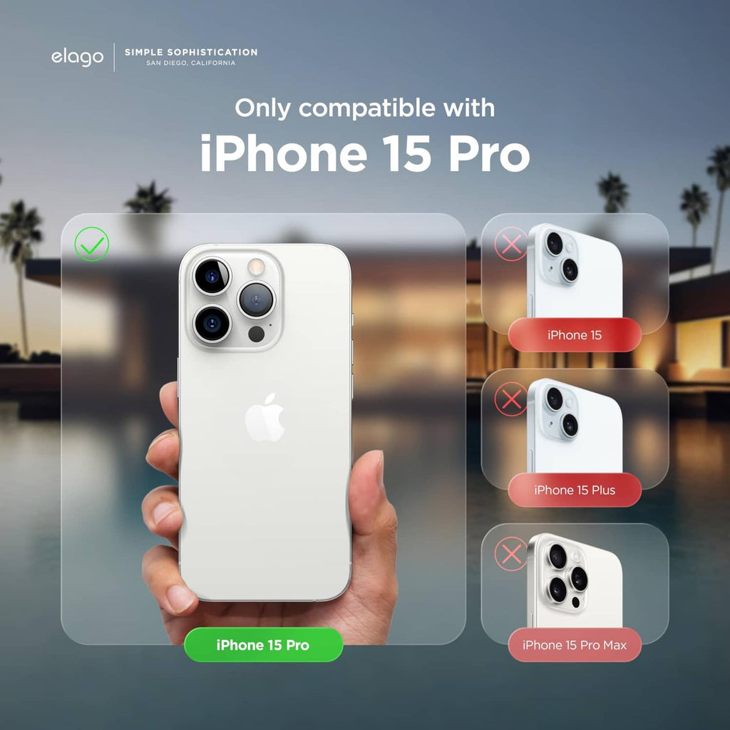 White iPhone 15 Pro case back with three camera openings and raised edge protection