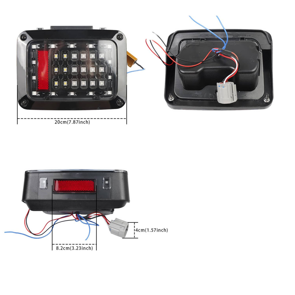 LED tail light modules with black housings, red lens inserts, and wiring leads