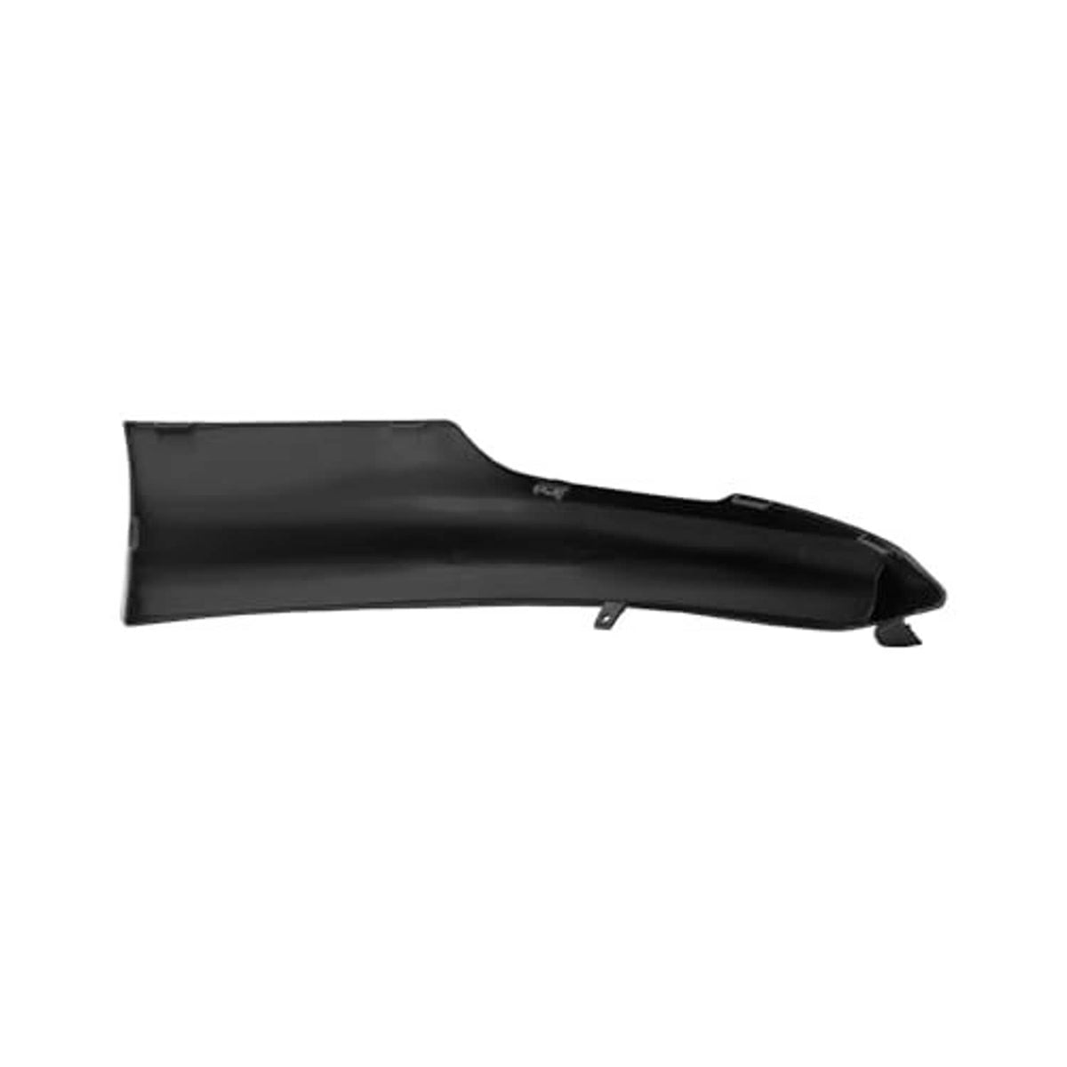 Black seat trim cover panel with long side profile and tabs