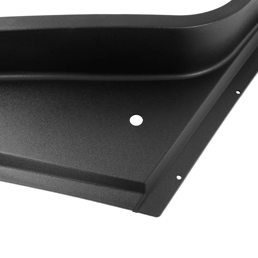 Black molded fender flare panel with textured finish and round mounting hole