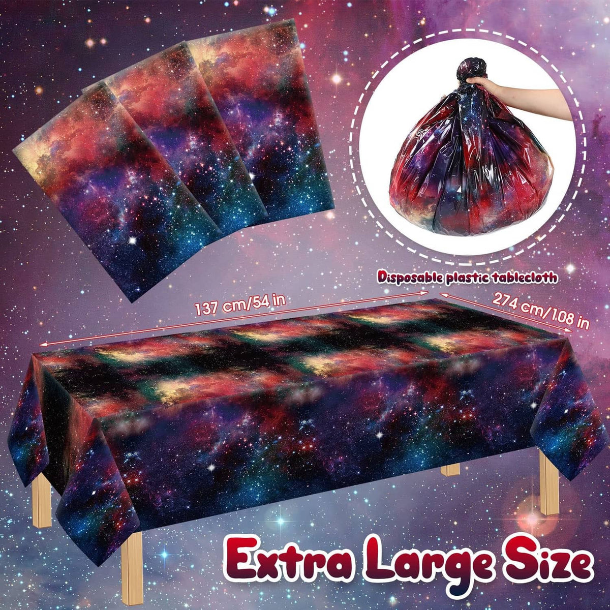 Galaxy starry space tablecloth with star field print, extra large size for table cover