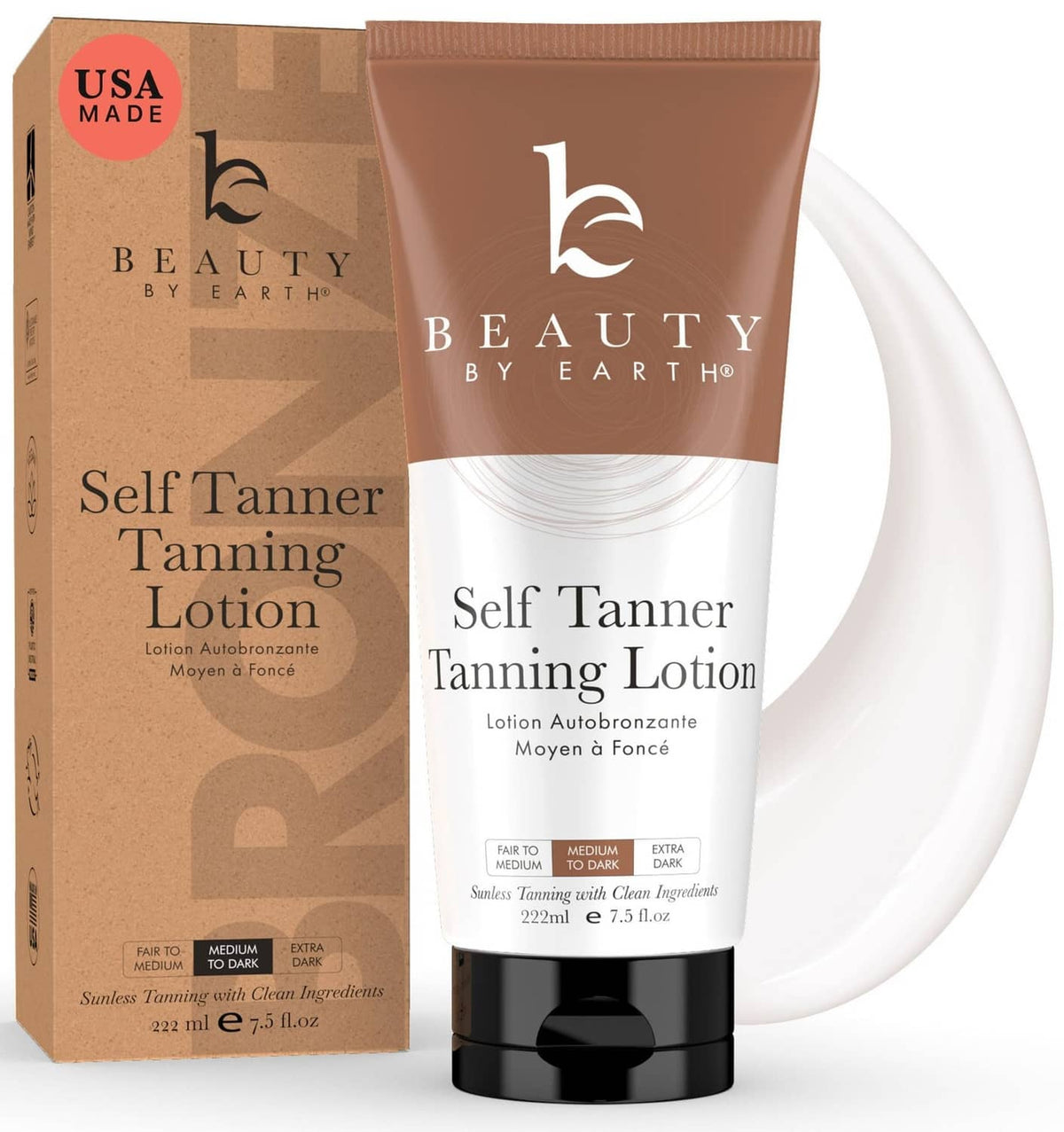 Self-tanner lotion tube and carton for medium to dark skin
