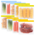 Set of reusable freezer storage bags with clear bodies and colorful slide-top seals