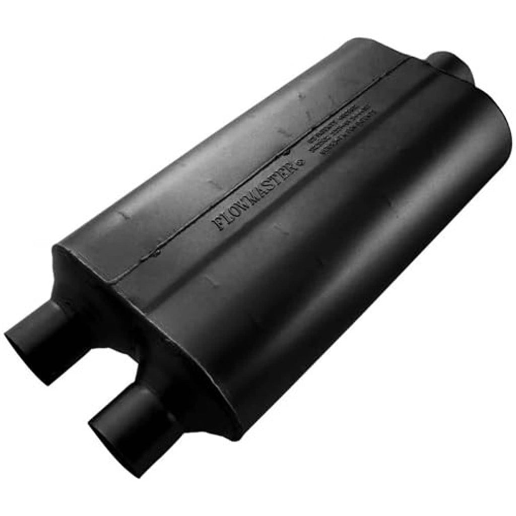 Flowmaster Super 50 muffler, black steel canister with dual outlet pipes