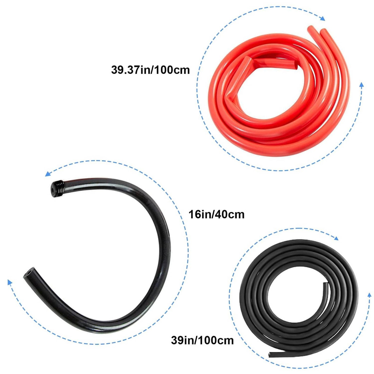 Siphon pump tubing set: red liquid hose and black extended hoses in coiled loops