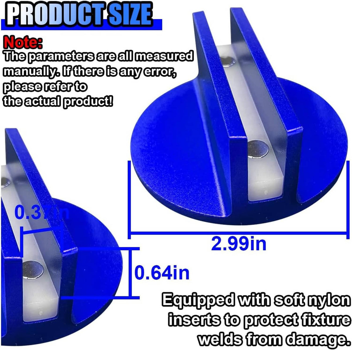 Universal magnetic jack pad with blue slotted puck and aluminum insert for pinch welds