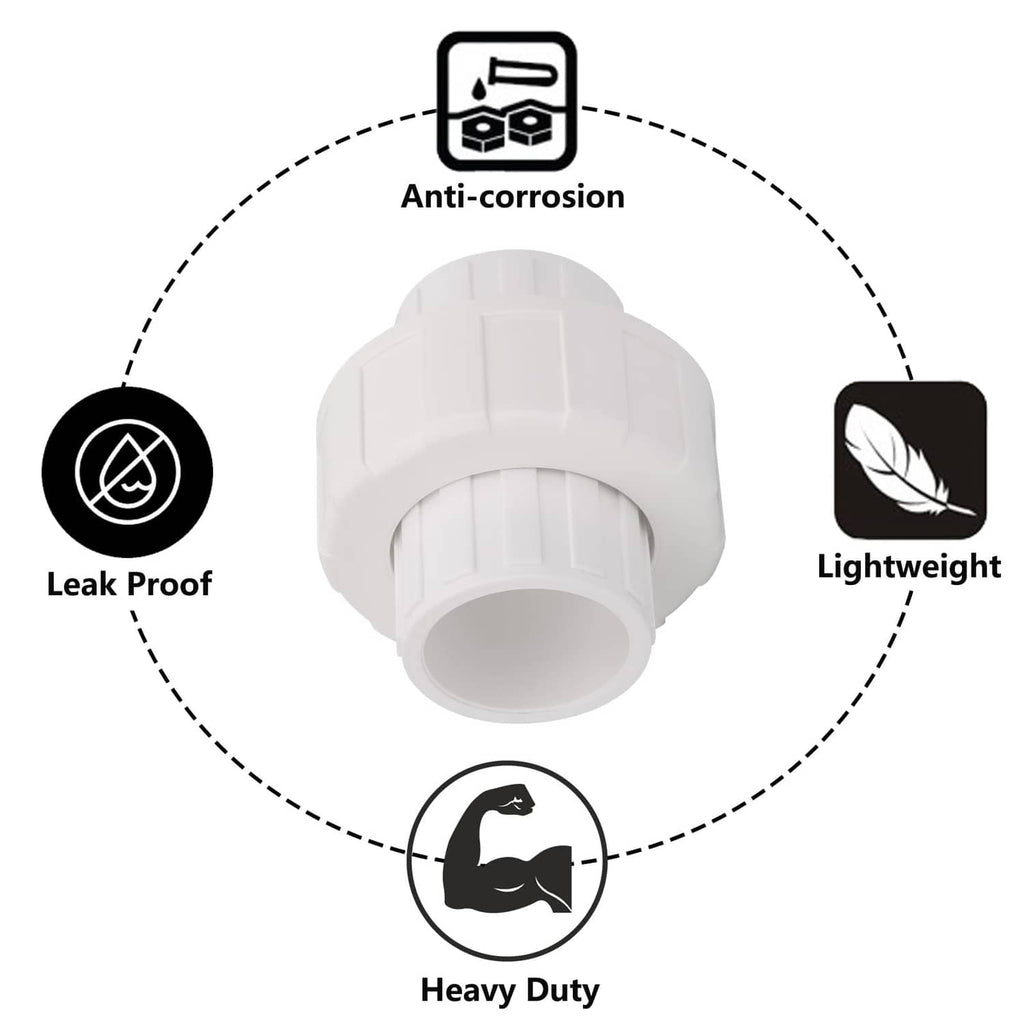 White PVC union coupling fitting with durable seal and heavy-duty design
