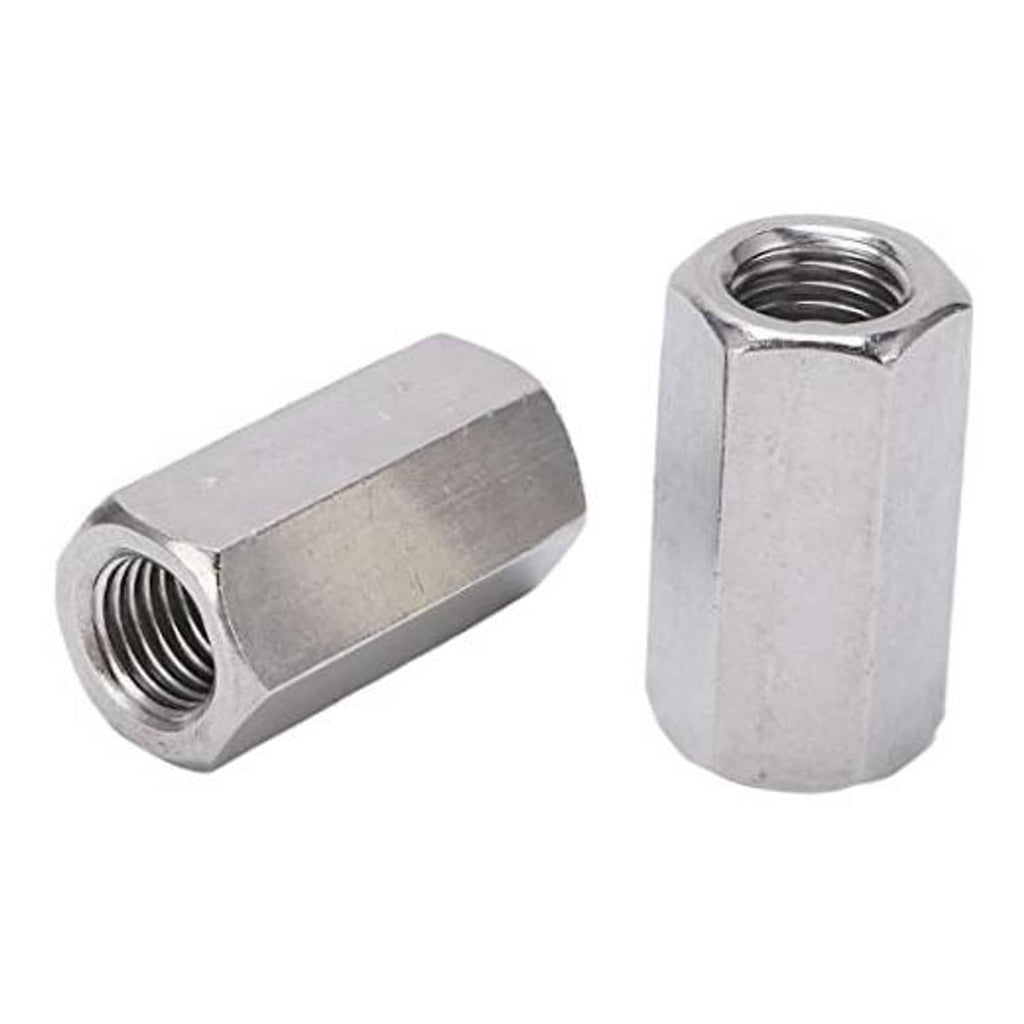 304 stainless hex coupling nuts, M16x2 threads, 24mm OD, 48mm long, 2-pack