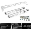 Silver rear lower control arm and subframe brace kit with bushings and mounting hardware