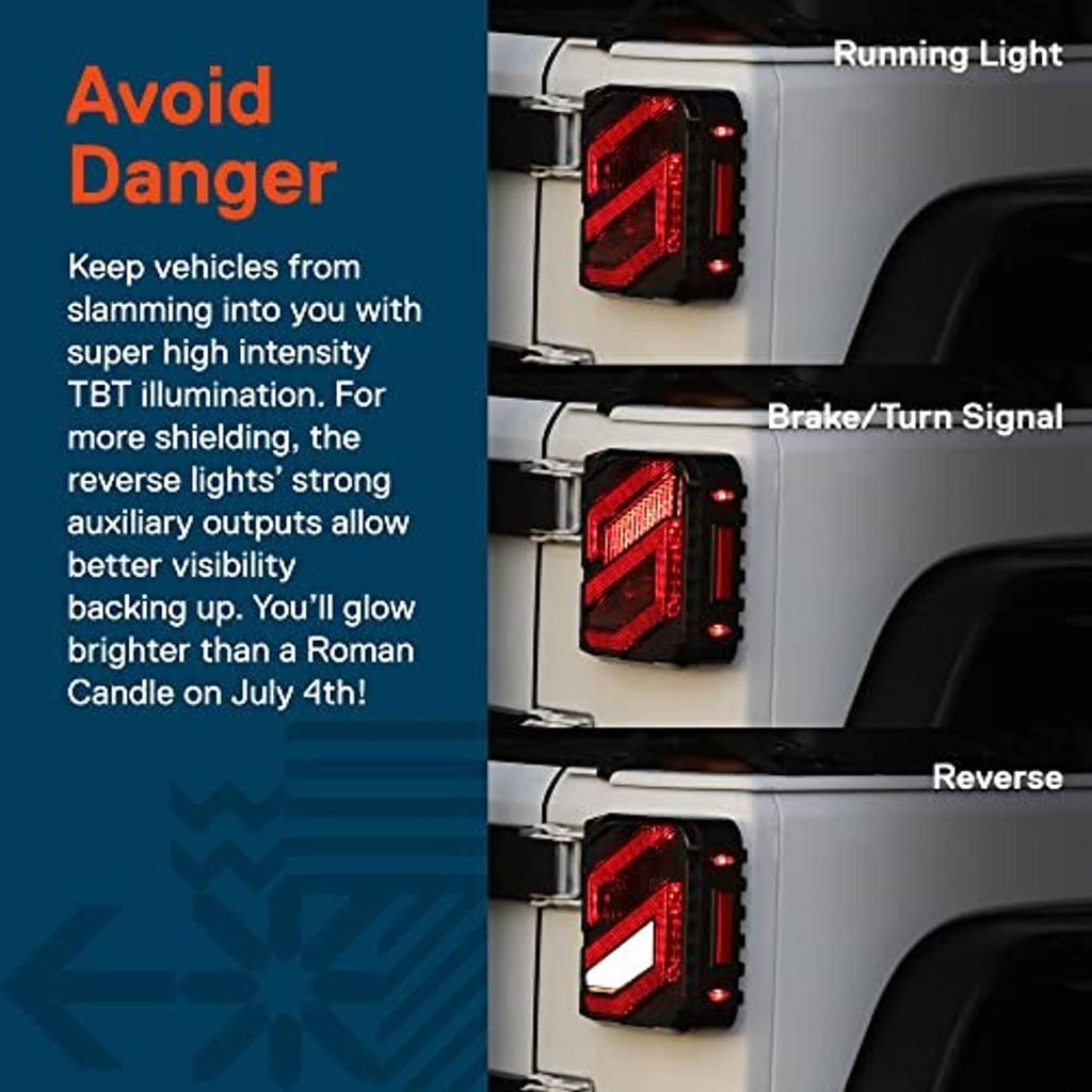 LED tail light housing with red signal segments and a white reverse window