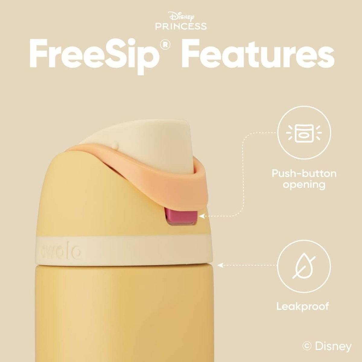 Yellow insulated bottle with push-button opening and sealed spout cover