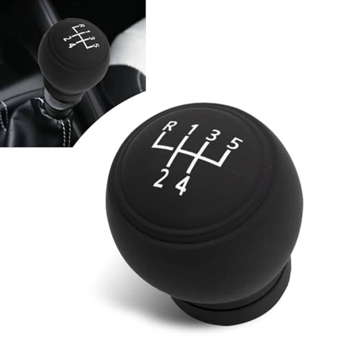 Round black gear shift knob cover with R,1–5 shift grid