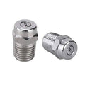 Stainless steel pressure washer nozzle adapter with threaded male end and circular jet port