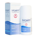 Maxim antiperspirant roll-on retail box and white roll-on bottle