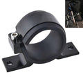 Universal 50mm fuel filter mounting bracket, black clamp style with two bolt holes