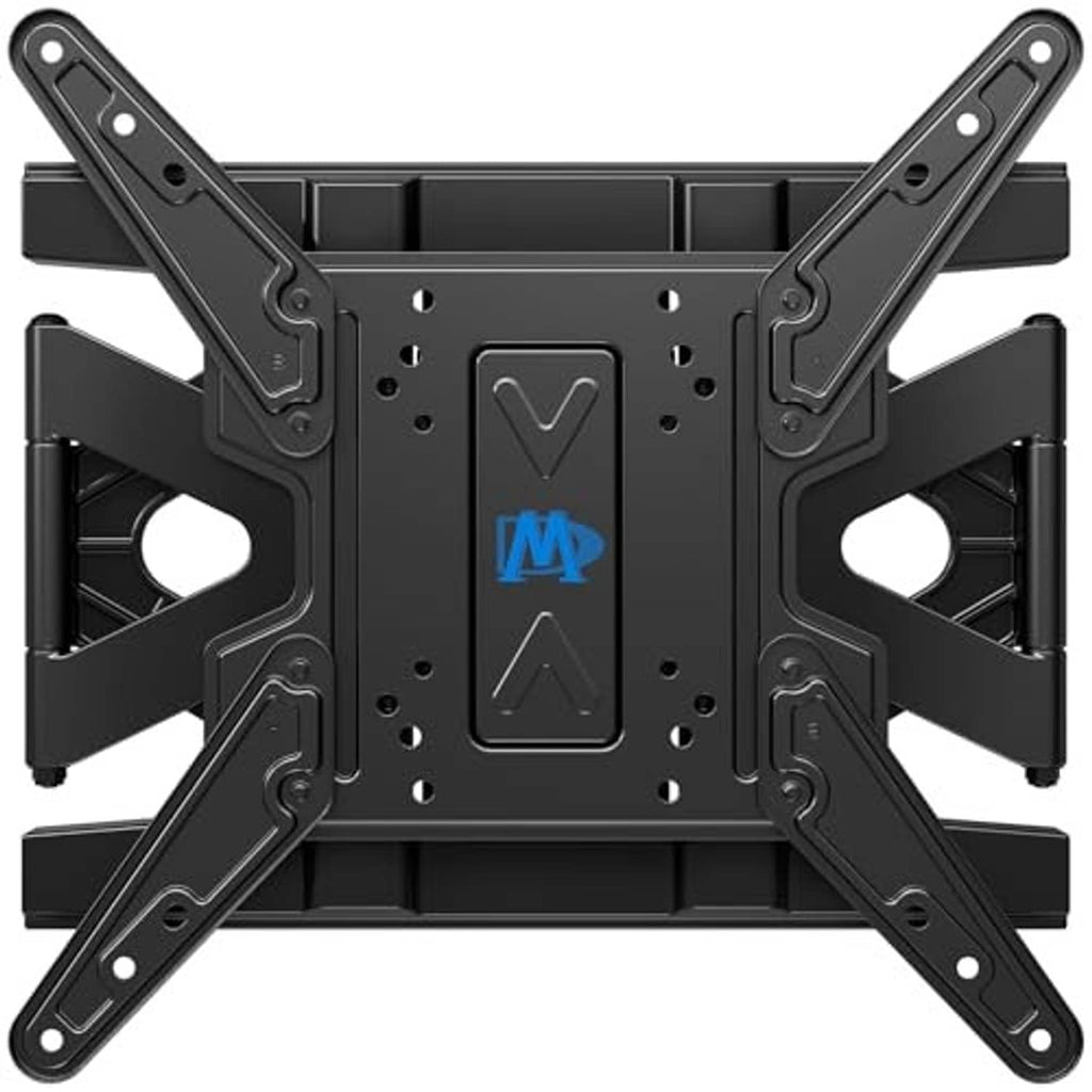Black full-motion TV wall mount bracket with V-shaped arms and mounting plate
