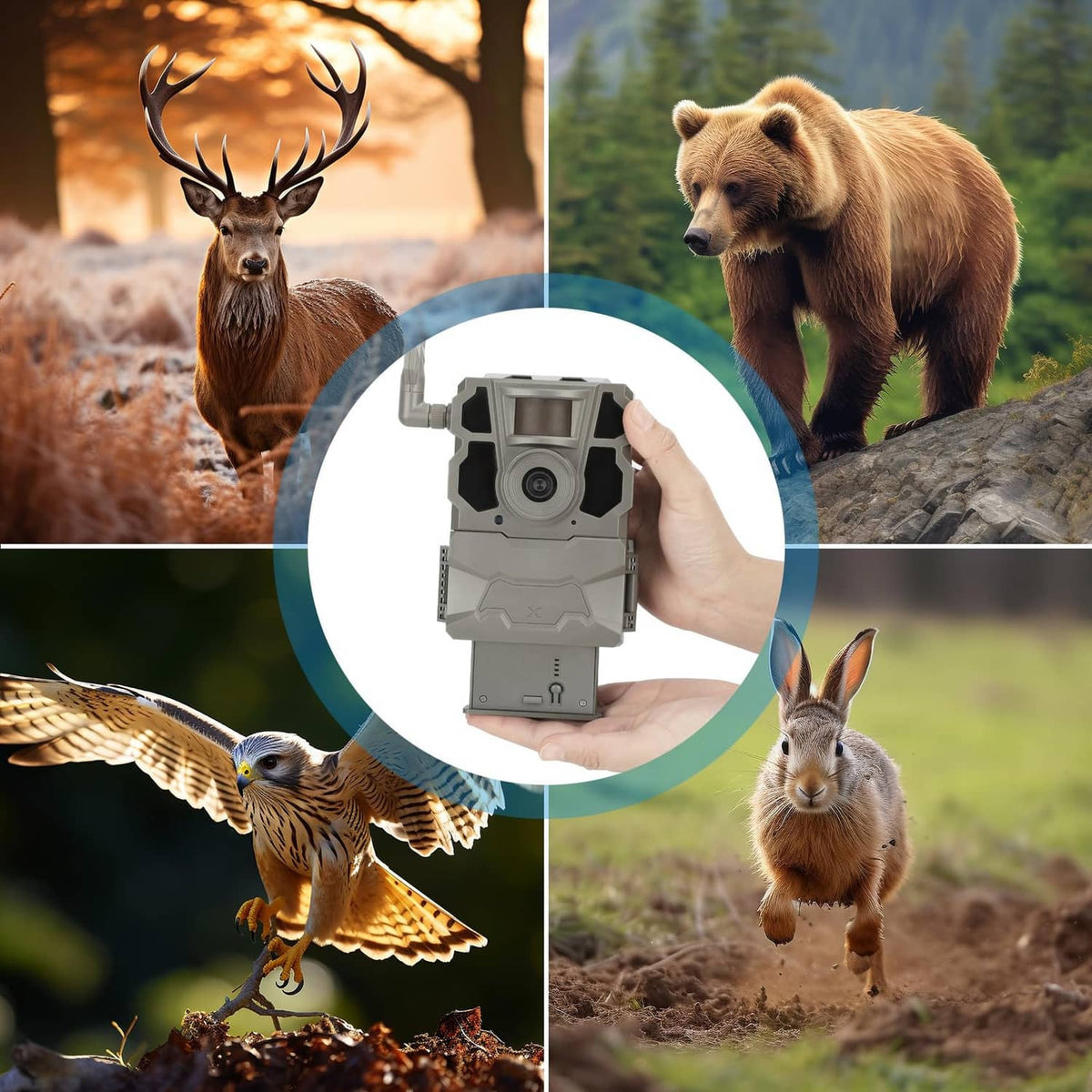 Gray rechargeable battery pack held in hand for hunting camera use