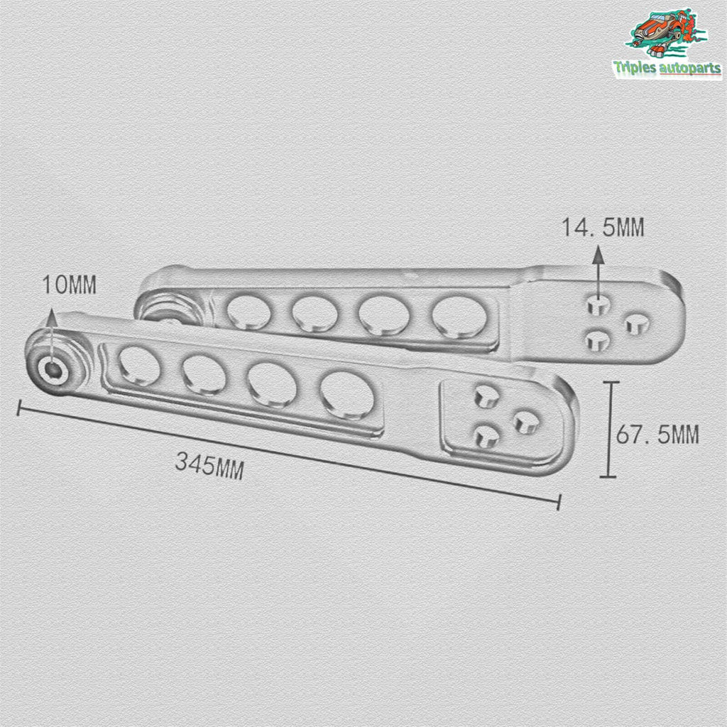 Gray mounting brace plate diagram with circular holes and bolt points, 345mm section