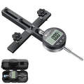 Digital dial indicator table saw gauge with black clamp base and LCD display