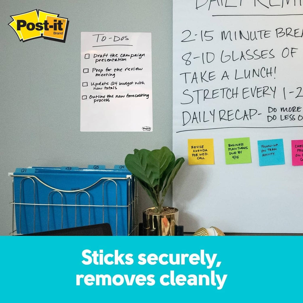 White dry erase sheet with checklist and writing on it