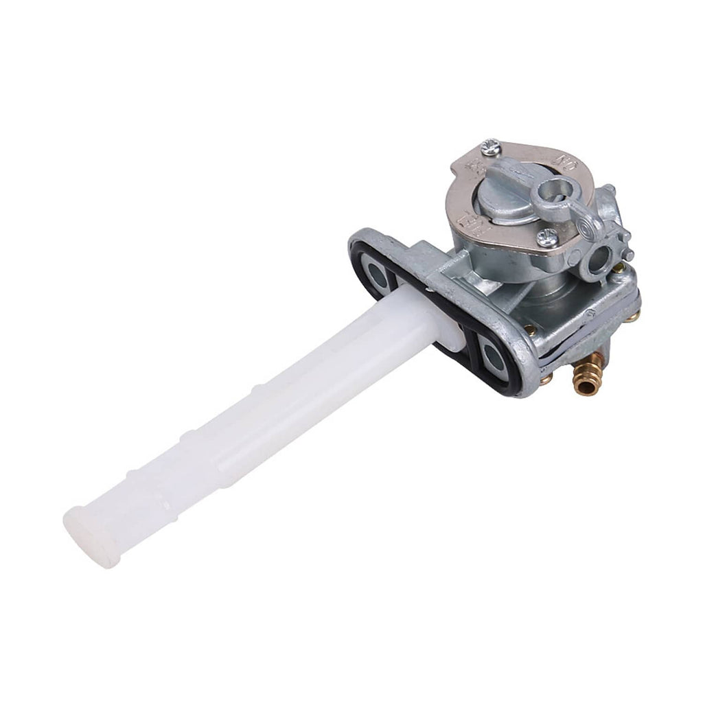 Fuel petcock switch valve with white lever and metal body, brass fuel port