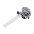 Fuel petcock switch valve with white lever and metal body, brass fuel port