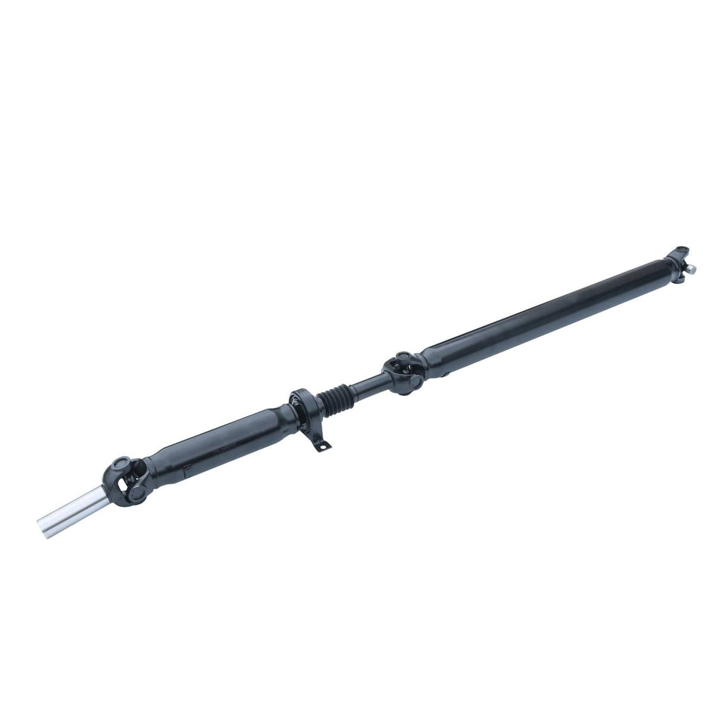 Rear driveshaft prop shaft assembly, black tube with center flex boot and silver ends