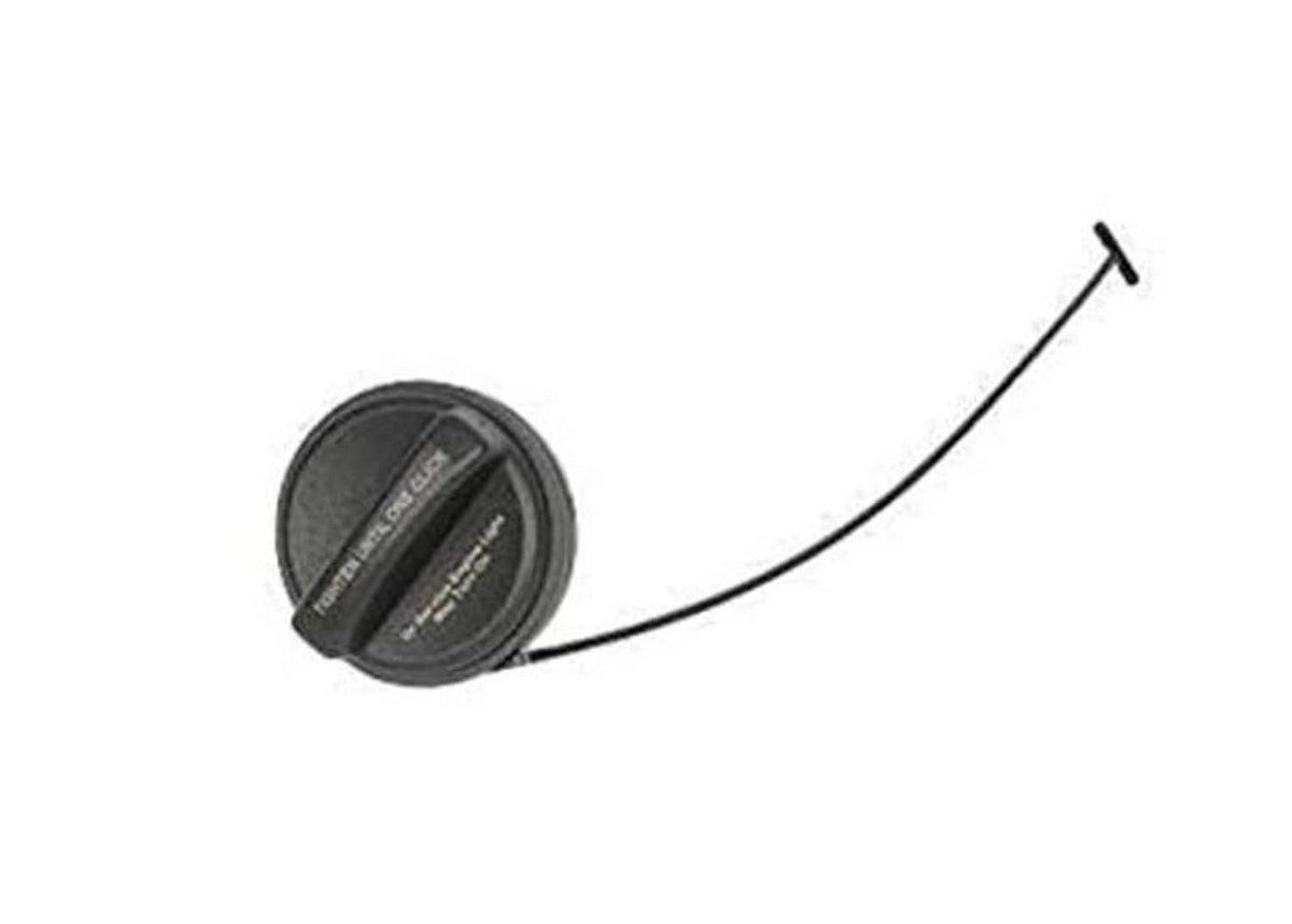 Fuel tank filler cap, round black plastic with molded text label