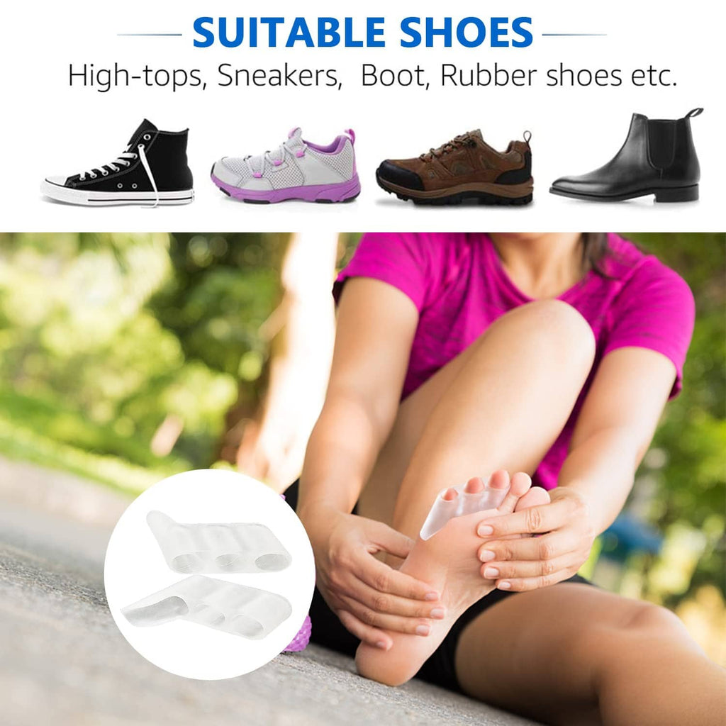 Silicone pinky toe separator worn under shoes, clear divider cushion for foot comfort