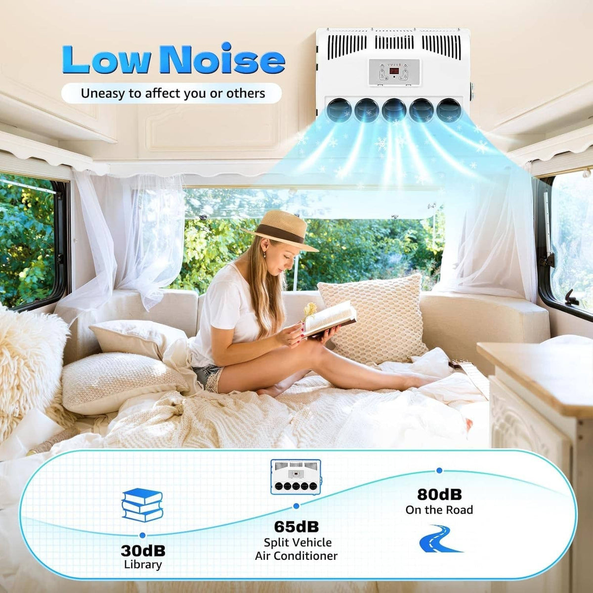 12V truck split AC ceiling indoor unit with four circular air outlets