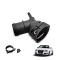 Black upper radiator coolant hose connector pipe with angled outlet