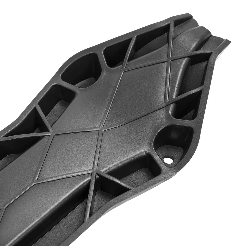 Black PE fuel caddy base corner with mounting hole and molded support ribs