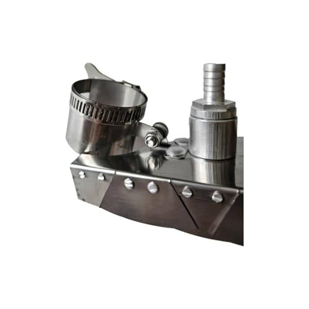 TIG welding trailing shield with stainless frame, mounted cup, and adjustment bolts