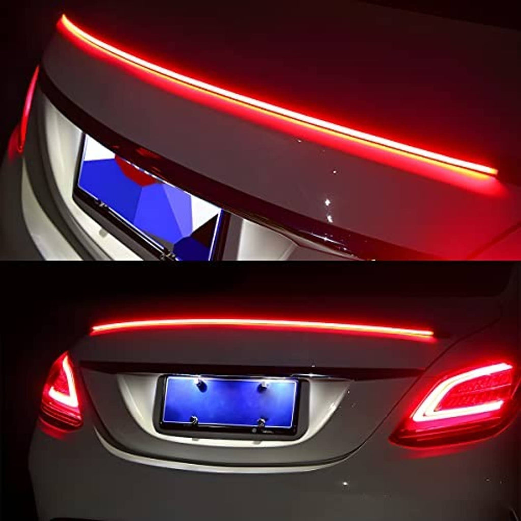 High mount LED brake light bar glowing red, mounted at the rear