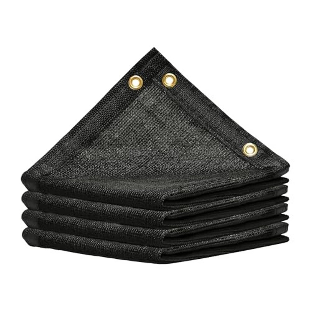 Black shade cloth folded stack with three metal grommets along one corner