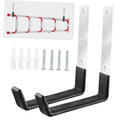 Set of two black U-shaped garage wall hooks with mounting plates and screws