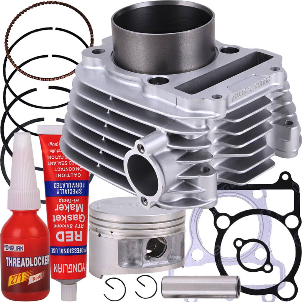 ATV cylinder head rebuild kit with piston, rings, gaskets, wrist pin, and sealant
