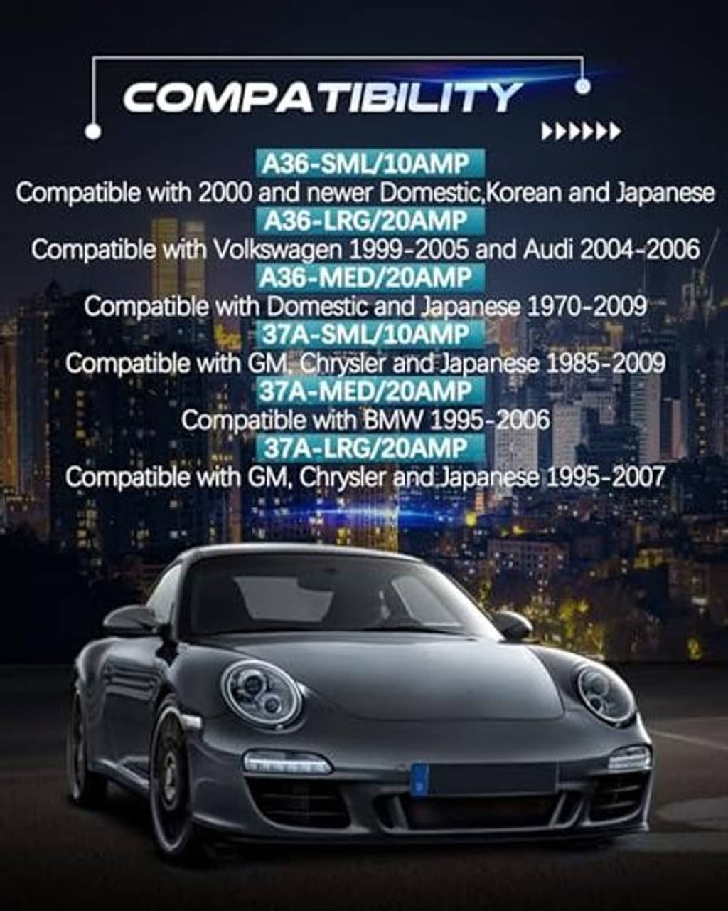 Relay bypass switch kit compatibility graphic with vehicle illustration