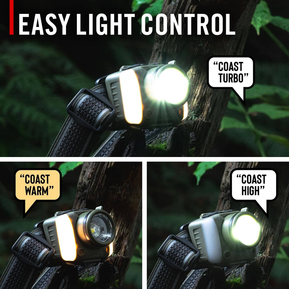 Rechargeable LED headlamp with bright front light and adjustable head strap