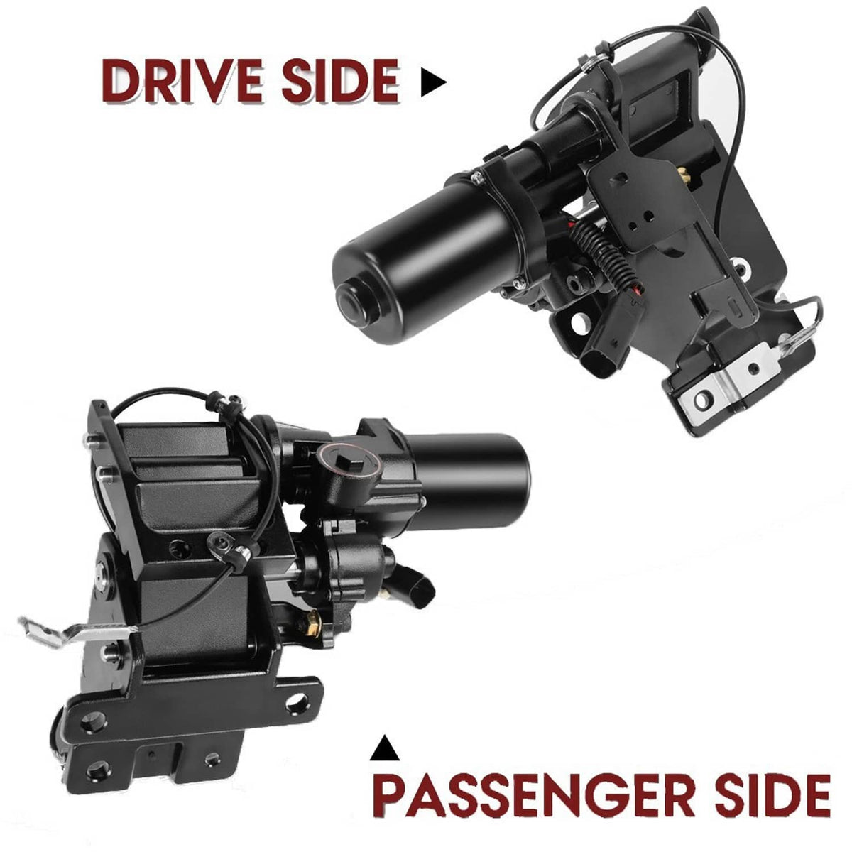 Left and passenger-side power running board motor assemblies, black with bracket mounts