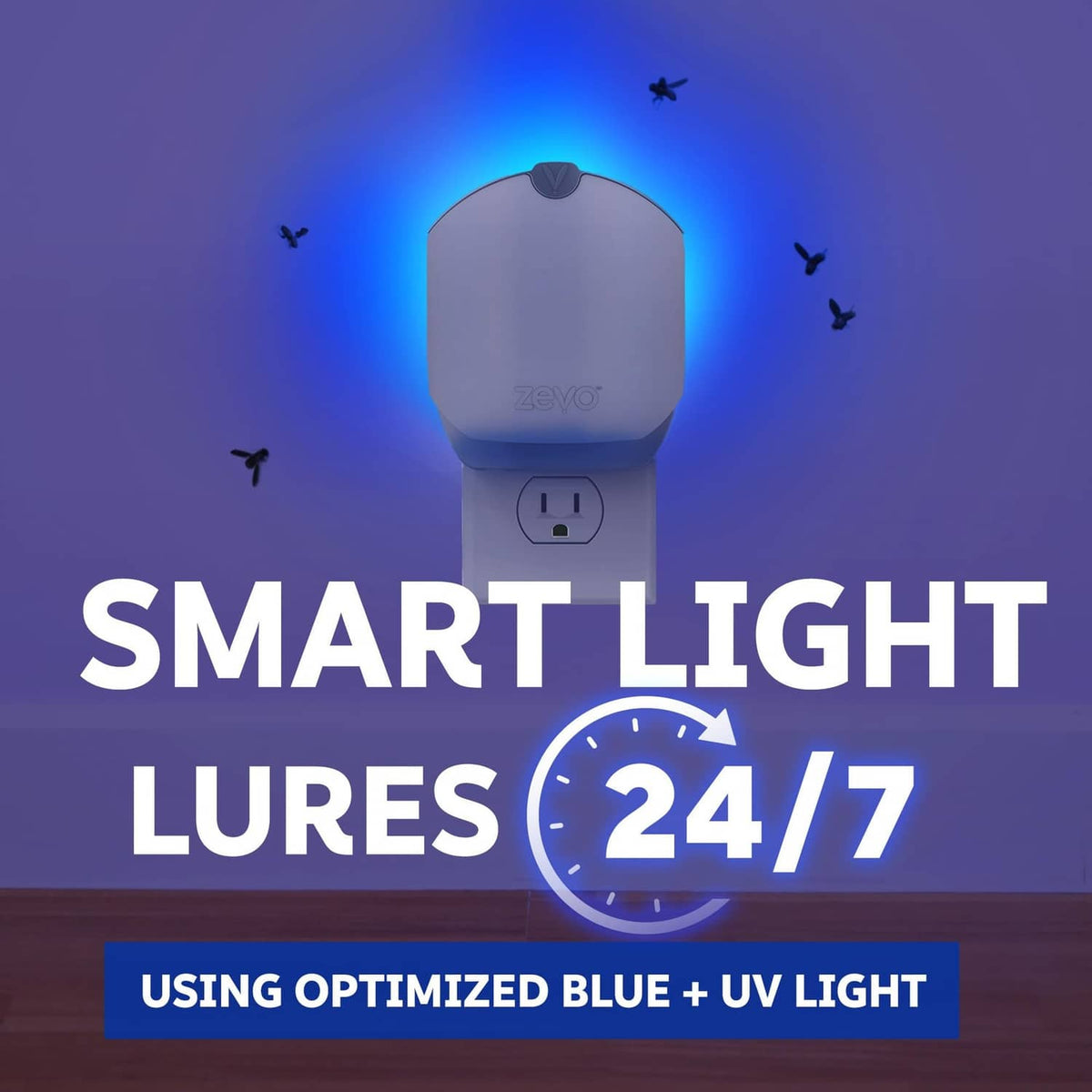 Zevo compact smart light trap refill device with blue glow