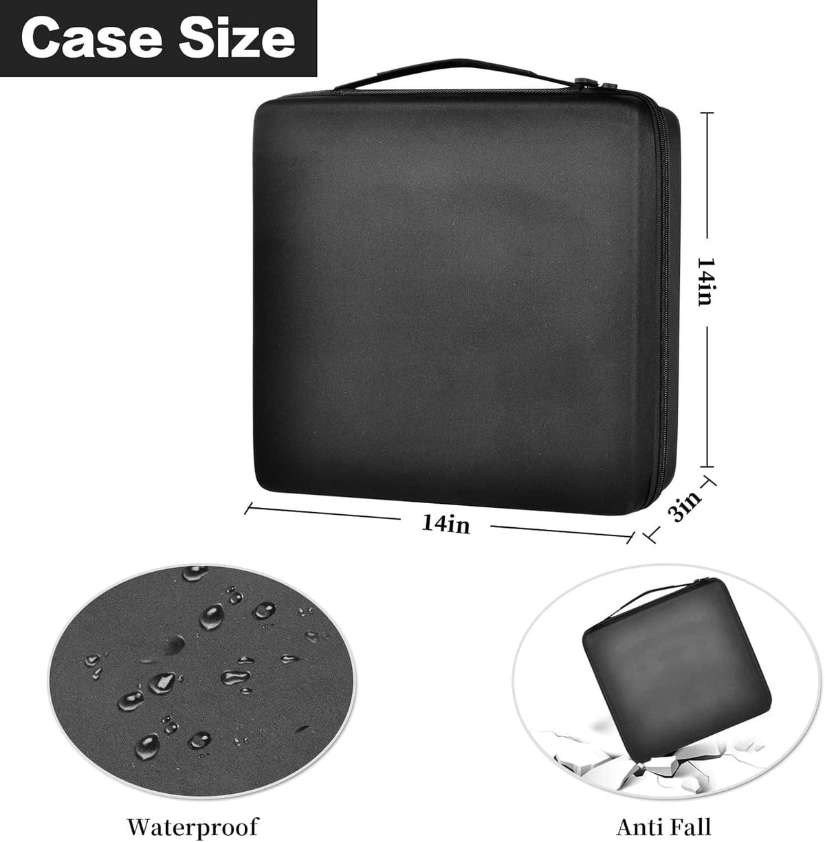 Black hard EVA watch case with zipper closure and molded carry handle