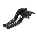 Black motorcycle clutch and brake lever set with extendable arms and mounting hardware