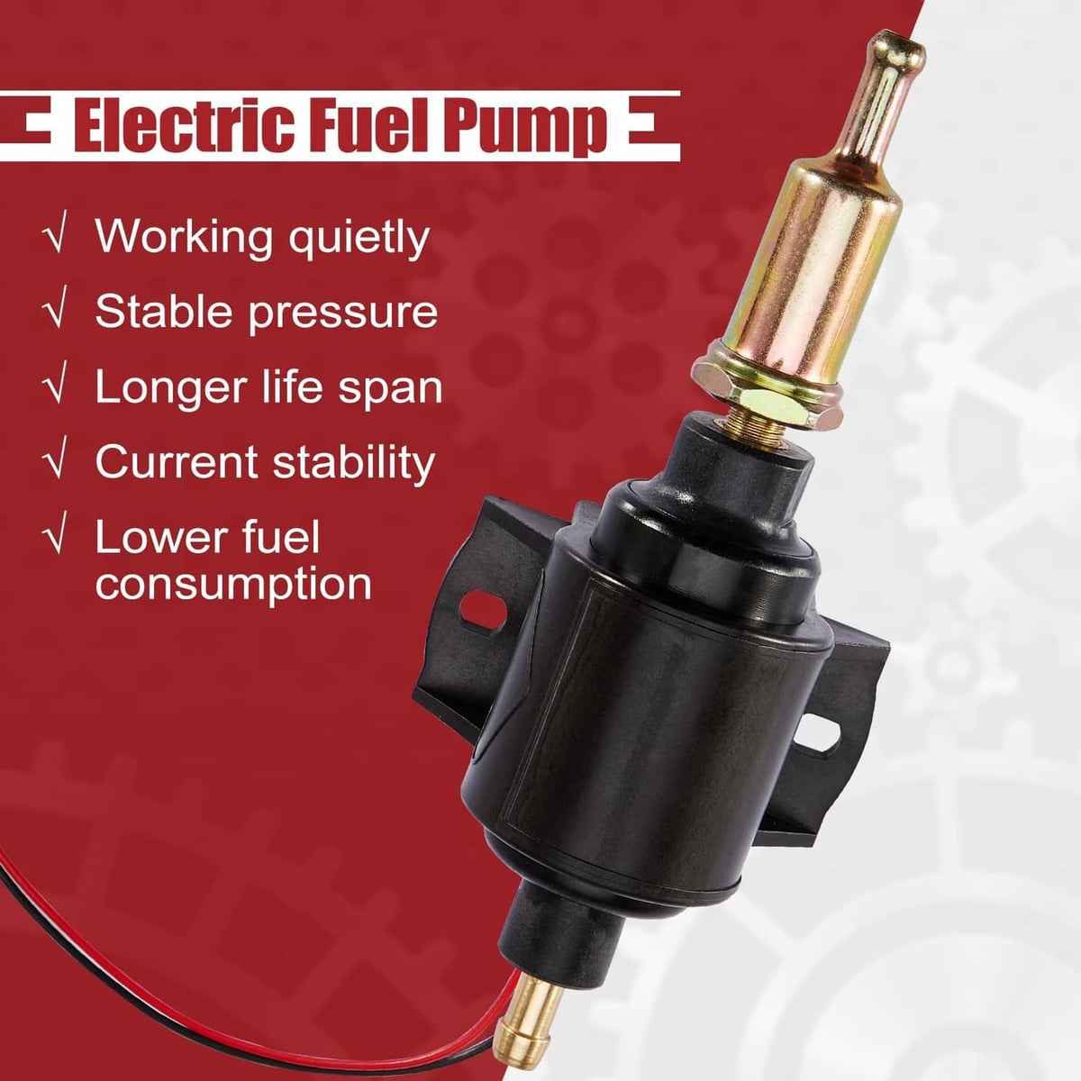 Electric inline fuel pump with black body and brass top cartridge