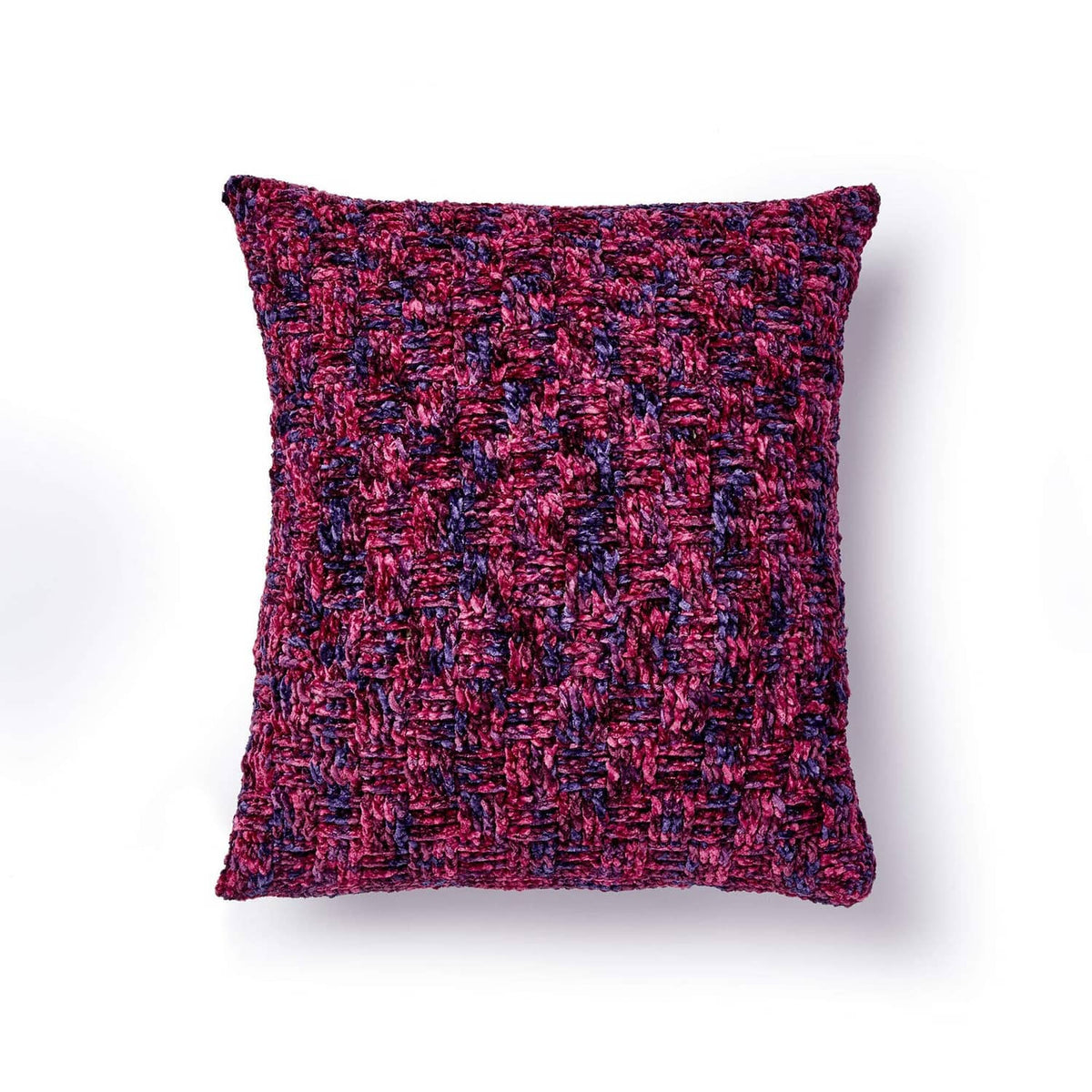 Deep fuchsia marled knit cushion pillow cover with textured woven pattern