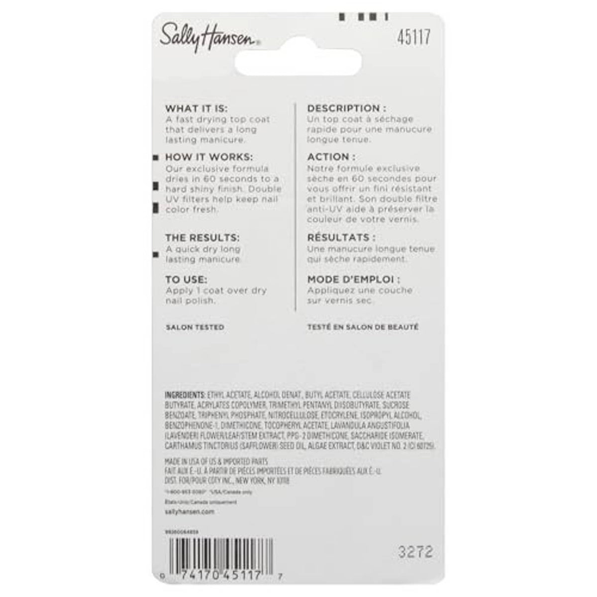 Front of top coat retail label card with product details and barcode
